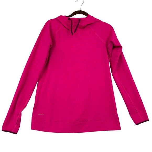 Nike Tops - Nike Pro Hooded Sweatshirt Womens Size L Pink Pullover Hoodie Thumbhole Sleeves